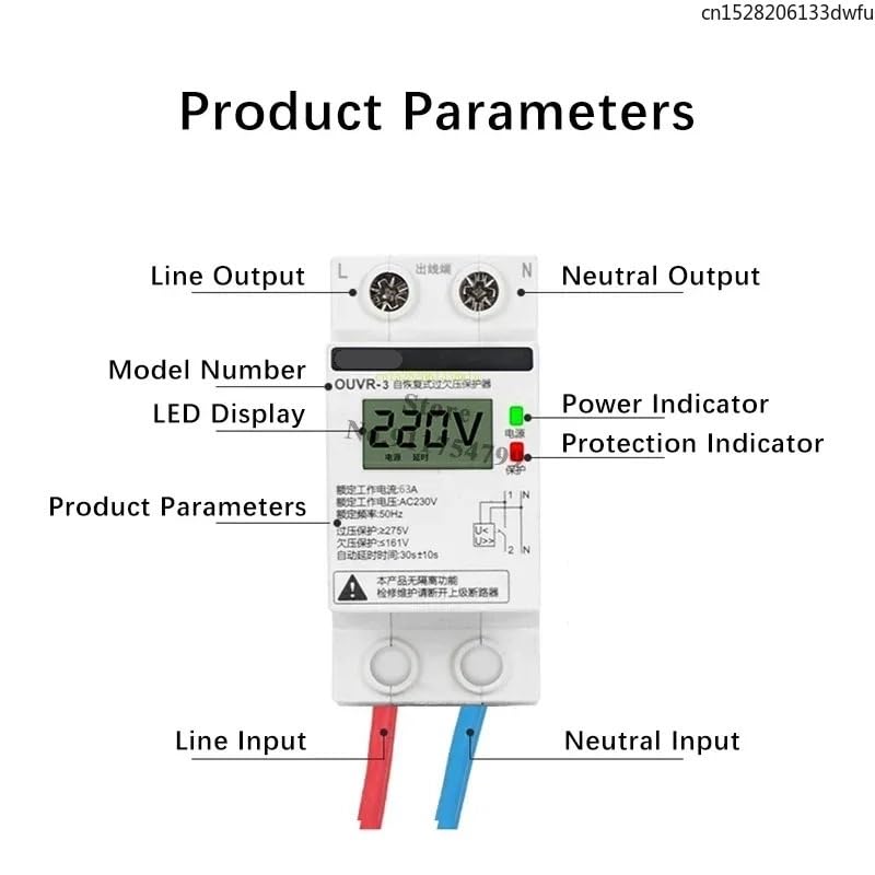 1pc OUVR-3 1P N 40A Digital Display Self-Reset Overvoltage Protector Circuit Breaker Protection Switch Rated Voltage AC230v