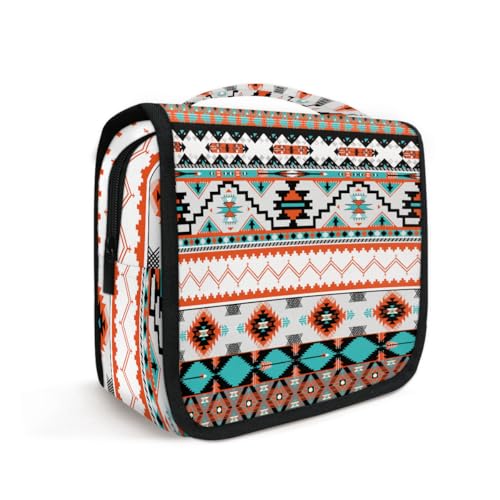 OSAM SPACE Hanging Toiletry Bag for Women, Ethnic Aztec Cosmetic Bag Makeup Case Organizer Travel Essentials for Women Men