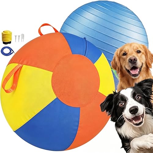10/18/22 Herding Ball for Dogs & Horses - Tear-Resistant Inflatable Toy with Heavy-Duty Handle Cover & Pump - Durable Exercise Ball for Large Pets (Medium)