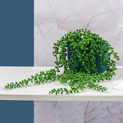 Winlauyet 2X Künstliche Pflanzen Hängend Farne Hängepflanzen Kunststoff Tropfenform für Innen- und Außenbereiche Tränenform Wohnzimmer Küche Balkon Garten Schlafzimmer Deko