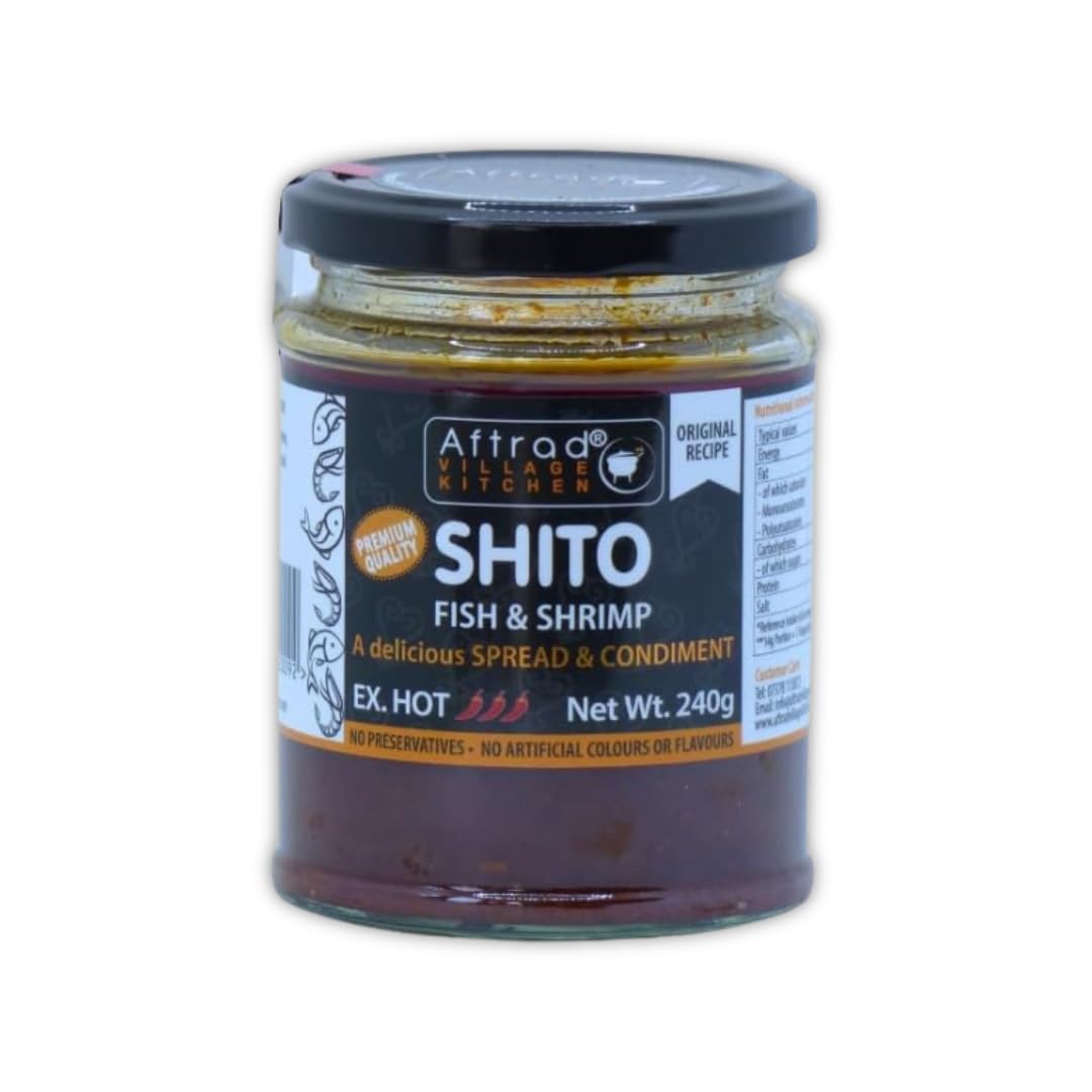 Aftrad Village KitchenShito - Authentic Ghanaian Chilli Sauce Made with Smoked Fish & Shrimps - Spicy Condiment for Cooking, Dips & Spreads - Traditional West African Flavour | (EXTRA HOT, 240g)