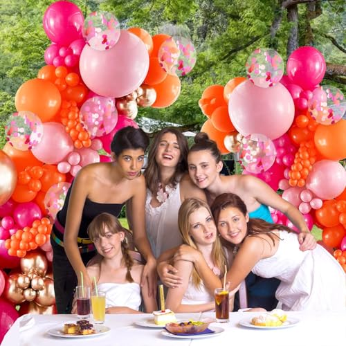 Image of BAUANOOY Pink and Orange Balloons, 60pcs 12 Inch Pink and Orange Party Decorations with Confetti Balloons for Bachelorette Tropical Luau Party Engagement Birthday Party Decorations
