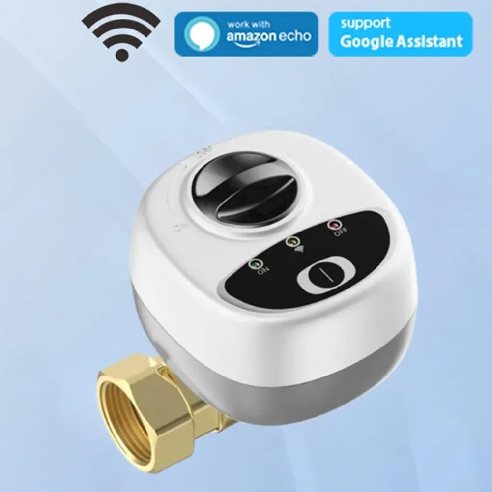 DAZZLEEX Válvula WiFi inteligente para apagado de agua y gas, temporizador y función de alarma, controles de aplicación, válvula de bola eléctrica inalámbrica (DN15)