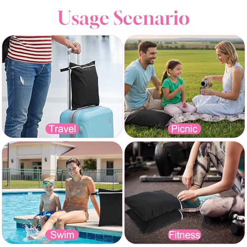 DOPENSPI 2 Stück Wasserdichter Wet Bag, 40x30 cm Wiederverwendbarer Wasserdichte Dreckwäsche Beutel Reise Nasssack mit Reißverschluss für Badeanzüge Strandtücher Windeln(2 Schwarz)