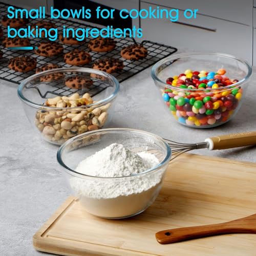 Image of WRINGO Glass Bowl for Kitchen Prep, Dessert, Dips, and Candy Dishes, Cake, Snack Bowl Set of 6 Or Nut Bowl, and Microwave Safe Clear Glass Bowls for Mixing, Storing Size 5.5 Inch