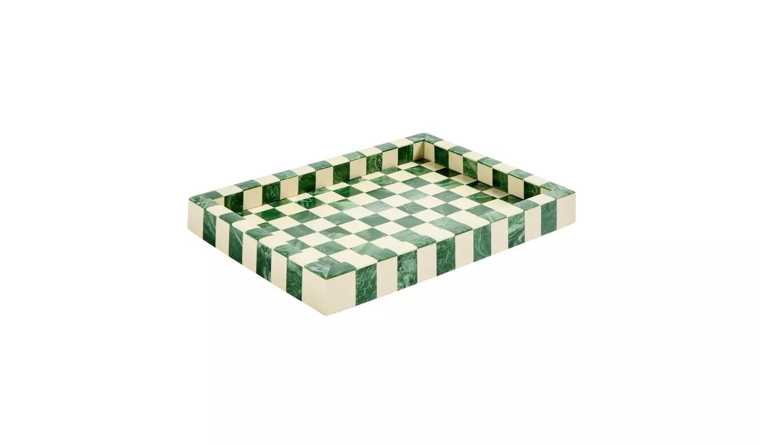 Checkered Resin Trinket Tray Green Cream Marble Effect Jewellery Decorative Organizer