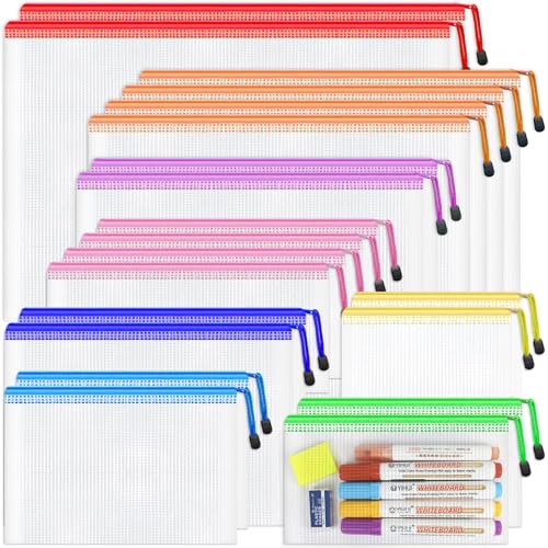 Smarpau 20pcs Mesh Zipper Pouch Bags，8 Sizes Plastic Zipper Pouches for Organizing，8 Colors...