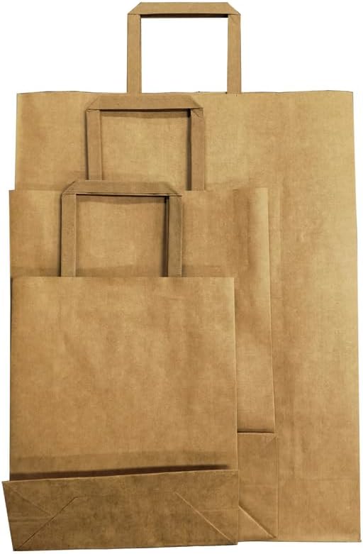 紙袋 手提げ袋 750枚セット Mサイズ 平手紐 厚手 無地 未晒 手提 角底袋 ギフトバッグ ハンドバッグ ラッピング袋 24cm