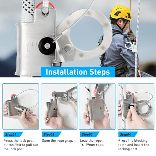 Image of Rope Grab Fall Protection Automatic Energy Absorbing, Used with 5 /8 inch - 3 /4 inch Lifeline Rope, Automatic Lock System, Comply to ANSI /OSHA