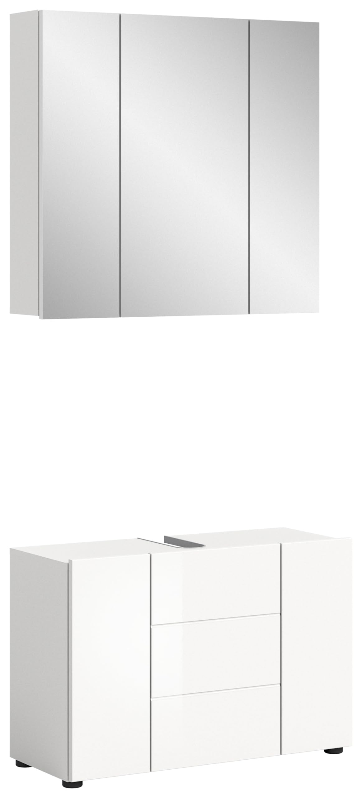 xonox.home - Badkombination inkl. Beleuchtung Vira 3-TLG. Set 82x190x34 cm in weiß Melamin und weiß Hochglanz - Badset Badezimmerkombination Badmöbel - funktional Pflegeleichte Oberfläche