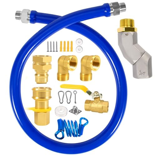 48 inch Commercial Gas Hose Connector Kit, 1675KIT48 Safety System Kit,Flexible Blue Gas Hose Kit,Gas Line Hose with 3/4