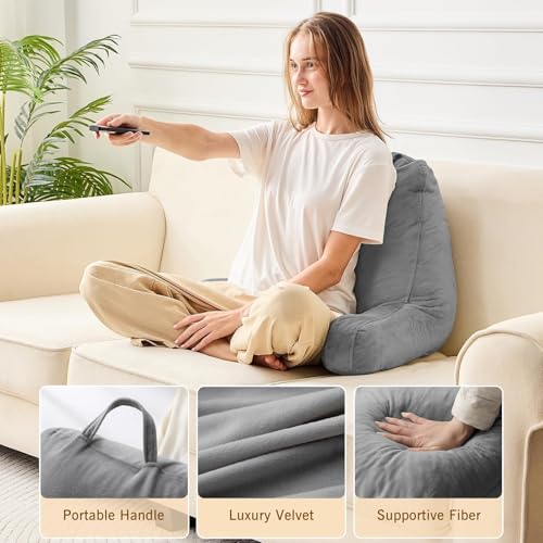 Sasttie Reading Pillows for Sitting in Bed Adult, Velvet Back Pillow Bed Sitting Up, Back-Rest Support Cushion for Sit Up on Couch, Sofa, and Floor, Dorm Essentials, Oeko-Tex Certified, Dark Grey - Image 3