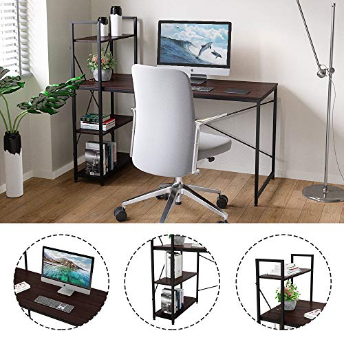 Bestier 55 Inch Computer Desk with Shelves, Modern Writing Desk with Bookshelf, Study Desk Writing Table for Home Office P2 Wood (Brown)