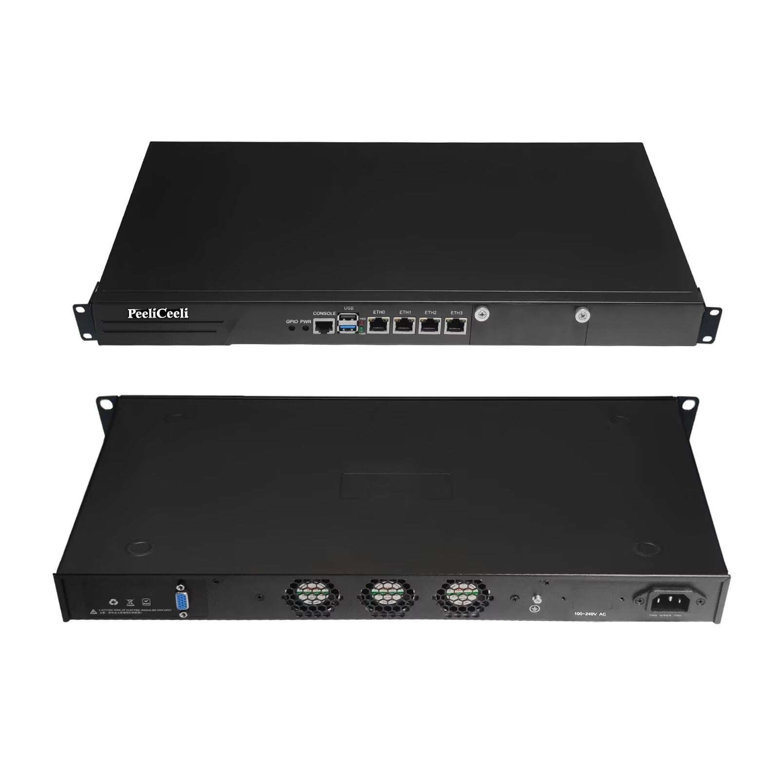 19” Firewall Hardware Quad Core N100, 1U Rackmount Router PC with 4 x i226V 2.5G LAN, OPNsense Network Security Appliance with USB3.0, VGA, Barebone (No RAM/SSD/System)