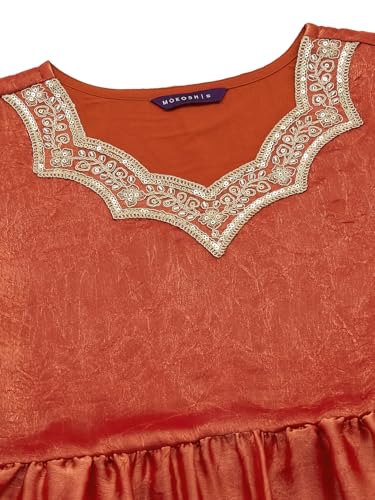 Image of MOKOSH Women's Silk Embroidered Kurta Set with Dupatta | Ethnic wear | 3 Piece Outfit | Festive Kurta Set | Peplum Kurti Sharara & Dupatta | Sweetheart Neck