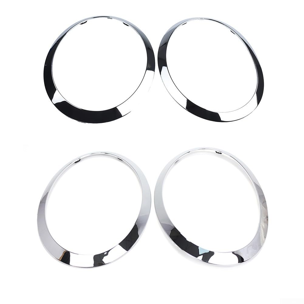 Bisel de anillo de ajuste de faros delanteros de coche, cubiertas de anillo de ajuste de faros delanteros plateados para MINI Cooper F55 F56 F57 2014-2024 Anillo de ajuste de faro delantero