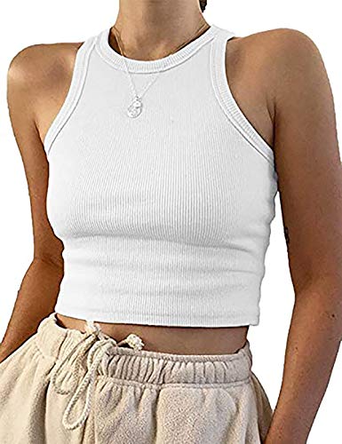Meladyan women's round neck basic racerback camisole rib-knit sol…