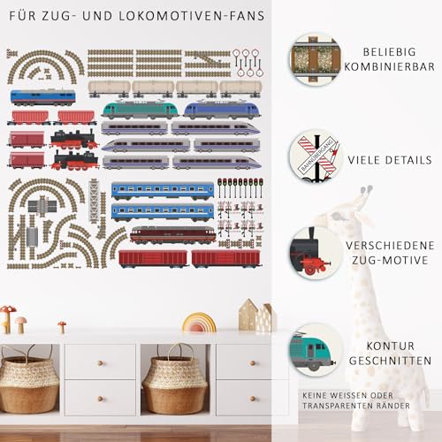 XXL Eisenbahn Zug Lokomotive Wandtattoo Set verschiedene Motive| Kinderzimmer Aufkleber bunt Wanddeko
