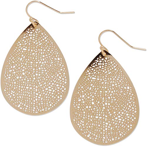 Teardrop Dangle Earrings for Women - Gold, Rose, or Silver Tone Delicate Lightweight Filigree Statement Earrings