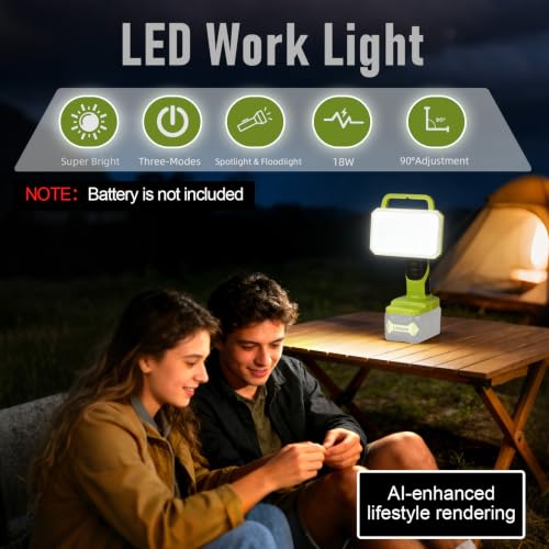 Image of Cordless LED Work Light for Ryobi 20V Battery, 2000LM Portable Handheld Flashlights Tool with USB Port and 3 Brightness Modes for Camping, Fishing, Job Site, Indoor & Outdoor Use