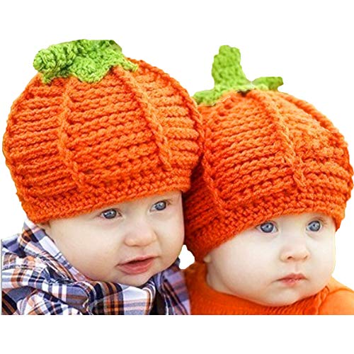 Cuteboom Baby Pumpkin Hat Kids Halloween Birthday Cap Newborn Unisex Boys Girls Wool Pumpkin Hats (Yellow)