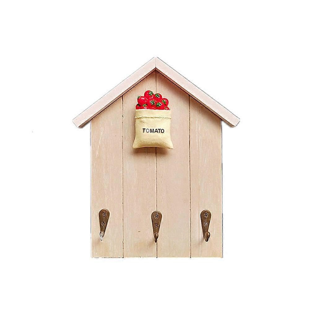JOYHAPPST Wooden House Shape Wall Mounted for Key Holder with 3 Hooks Decorative Shelf for Key Hanger for Entryway Kitchen Office Home