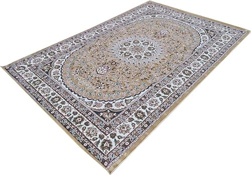Image of Beautiful Home Decor 9x12 Feet Kashmiri Design Soft Thick Silk Carpet for Living Room (Gold, 270 x 360 Cm)