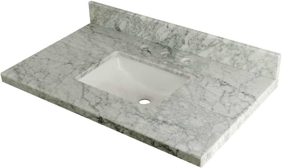 Kingston Brass KVPB3622M38SQ Templeton Vanity Sink Top, 36" x 22", Carrara Marble