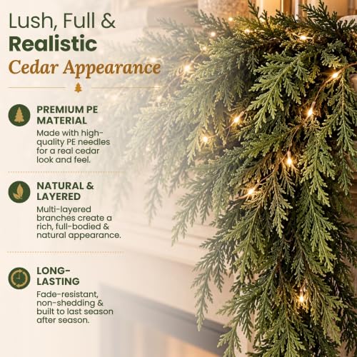 9ft Artificial Cedar Garland with LED String Lights, Garland Ties - image 8
