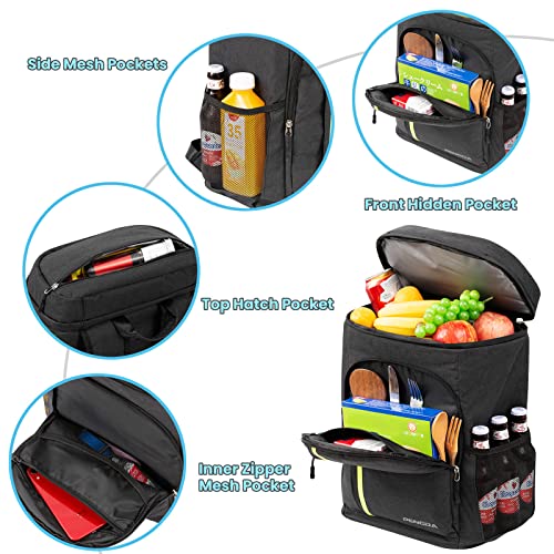 PENGDA Kühlrucksack Groß - 30L Kühltasche Rucksack Isoliert Picknicktasche Wasserdichten Ultraleicht Picknick Rucksack Damen Herren Cooler Bag für Camping, BBQ, Wandern, Picknick (Schwarz)