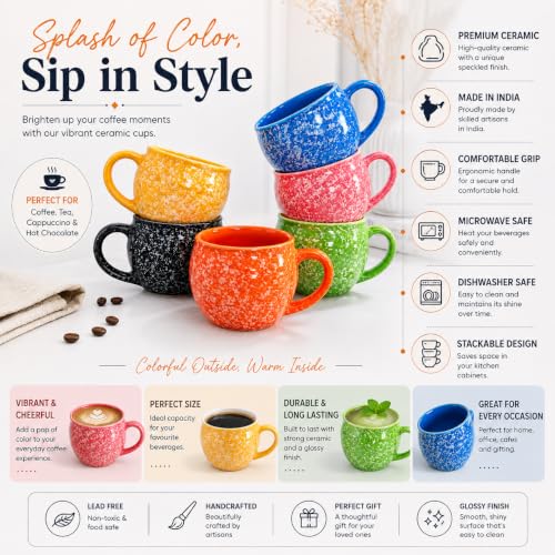 Image of Colorfull Ceramic Tea Cup Set of 6 Pcs - 100ml | Tea /Chai Cup Sets Coffee Mugs Ceramic Dinnerware Crockery for Kitchen | Ideal for Kitchen, Home Daily Use & Gifting