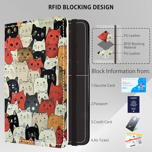 Passport Holder, RFID Blocking Passport Cover Wallet with Credit Card Slot and Boarding Pass Slot Combo, Leather Travel Documents Organizer Women Men, CAT2