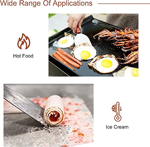 Image of Baskety Wood Handle Slant Edge Grill Scraper Metal Griddle Scraper Chopper Dough Cutter Spatula Kitchen Gadget Scraper for Pancake Pizza Steak