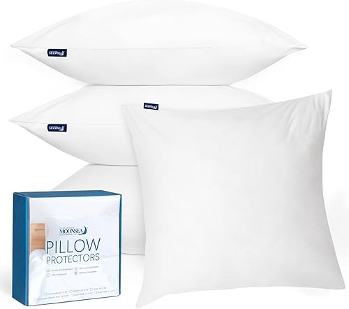 Juego de 4 fundas de almohada impermeables de 22 x 22 pulgadas para almohada cuadrada de 22 x 22 pulgadas, protector de almohada blanco con
