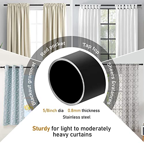 Black Curtain Rods For Windows 66 To 120” - 5/8 Inch Heavy Duty Curtain Rod 2 Pack - Modern Farmhouse Drapery Rods With Brackets - Rustic Matte #TOP1
