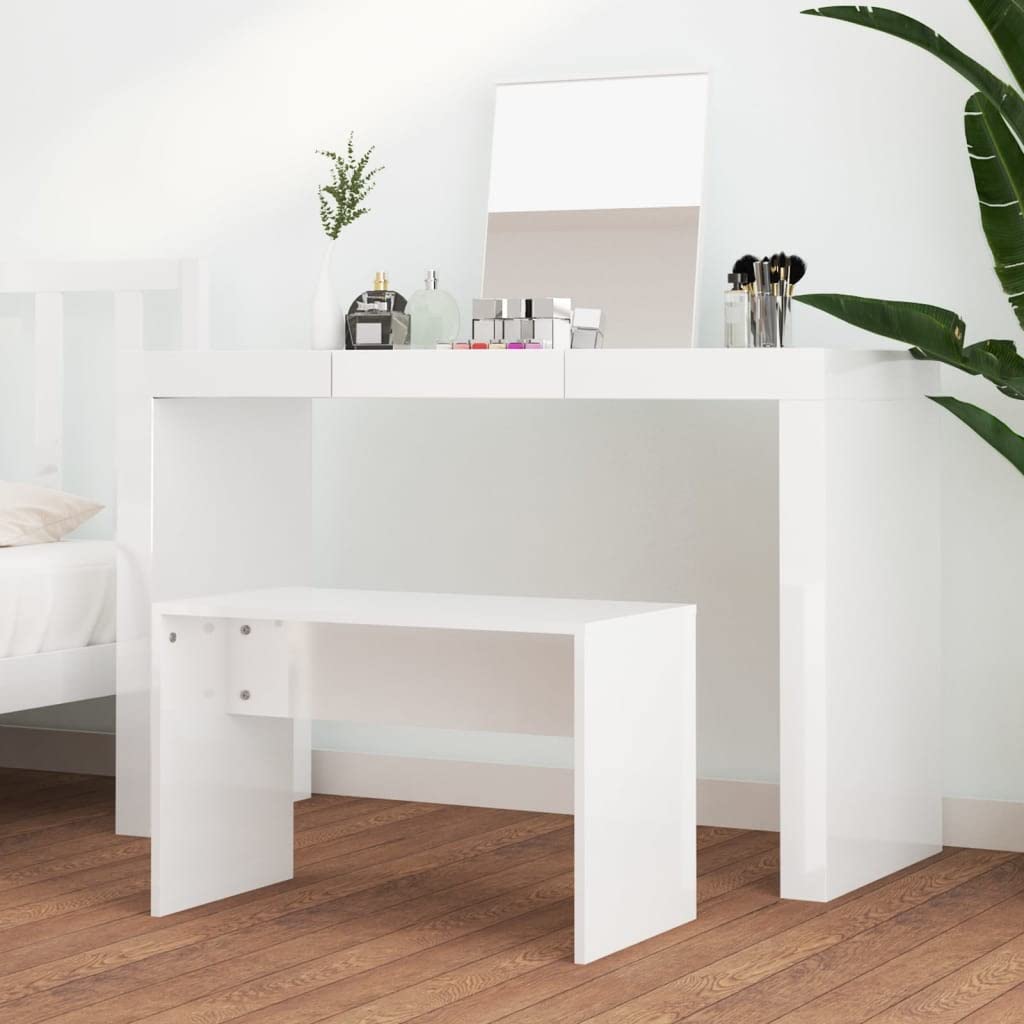 Sgabello da toeletta bianco lucido, in legno, 70 x 35 x 45 cm, imbottito con vano portaoggetti, versatile sgabello da toeletta e panca per pianoforte, per camera da letto e spogliatoio, comodo e