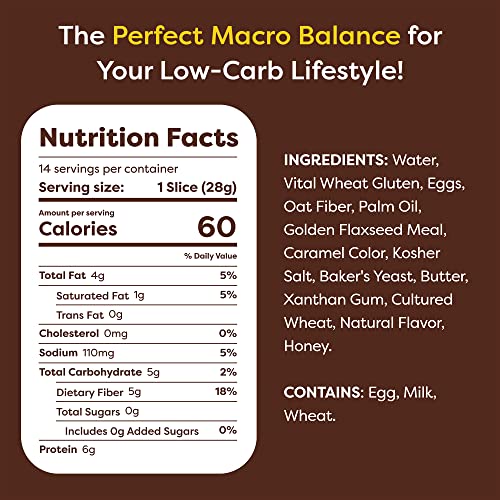 Kiss My Keto Bread Zero Carb (0G-Net) – Wheat Bread Loaf, Low Calorie Bread – Sugar Free Bread & High Protein Bread – Thin Sliced Bread, Sandwich Bread Whole Wheat (Dark Wheat, 4-Pack) #TOP6