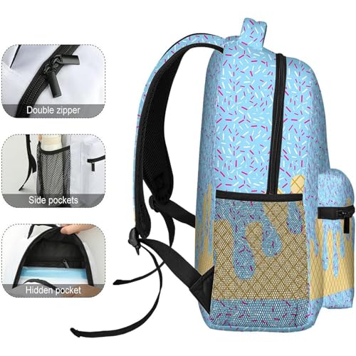 Ice Cream Backpack with Side Pockets, Cute Large Capacity Daypack, for Women Men Daily Use Travel Hiking Camping (White)3
