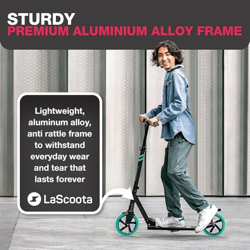Lascoota Non-Electric Scooter for Adults - 8 in Wheels, Aqua, Adjustable Handlebars, 220 lb Capacity - Folding Kick Scooter with Suspension & Rear Brake for Teens & Adults by Lascoota - Image 7