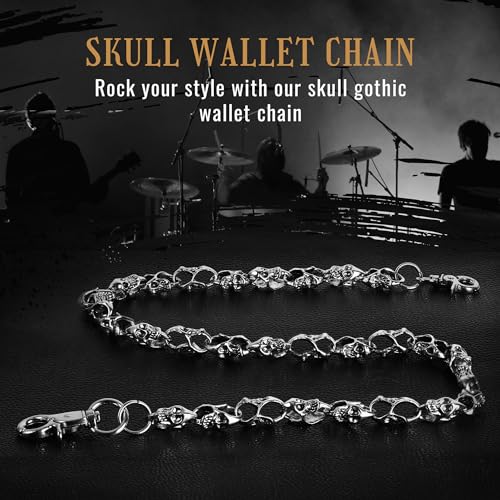 Image of ZEKEE Pants Chain and Wallet Chain for Men Women, Skull & Retro Punk Chain for Jeans, Biker Streetwear Keychain Accessory