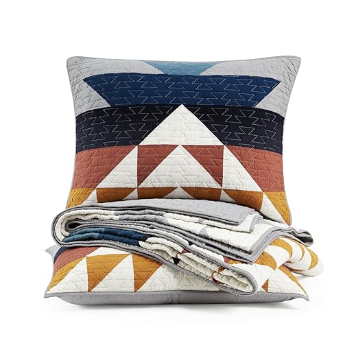 PENDLETON Explorer King Quilt Bedding Set with 2 Shams Premium Cotton Lightweight Quilted Bedspread Coverlet for Bed Rustic Home Decor Machine Washable, 110-inch x 96-inch, Blue Grey Multicolor