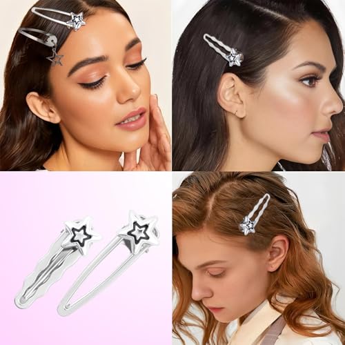 10pcs Pinzas de Pelo Estrella, Broches de Metal Antideslizantes para Mujer, Accesorios Vintage Y2K 2000s en Plata miniatura 6