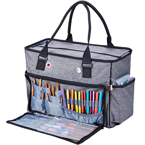 Nicogena Knitting Bag, Portable Yarn Storage Tote For Yarn Skeins And Accessories Tangle Free With 4 Oversized Grommets, Gray #TOP1