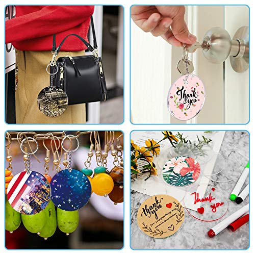 Duufin 60 Pieces Acrylic Keychain Blanks with Key Chain Rings 3 Inch Round Clear Keychain Circle Discs with Hole Key Ring Acrylic Blanks for DIY Projects and Crafts