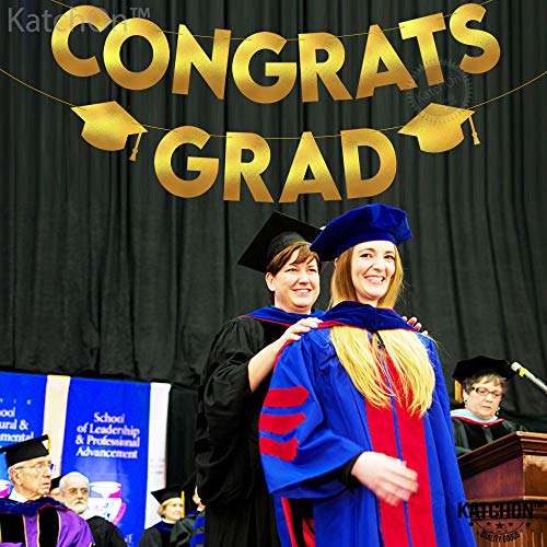 Image of KatchOn, Glitter Gold and Black Congrats Grad Banner - 10 Feet | Gold and Black Grad Banner, Cap Garland for Graduation Cap Decorations 2026 | Graduation Decorations 2026