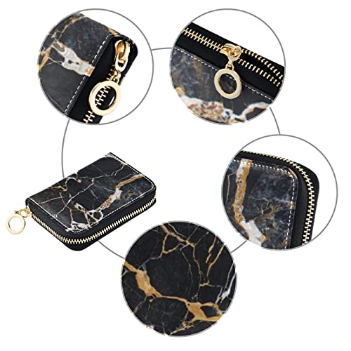 Black Marble with Yellow and White Veins Agate Ripples Luxury Paint Grey Credit Card Coin wallet, RFID Blocking Compact Women Leather Card Holder, Key Change Organizer, Zipper Purse Clutch Pouch3