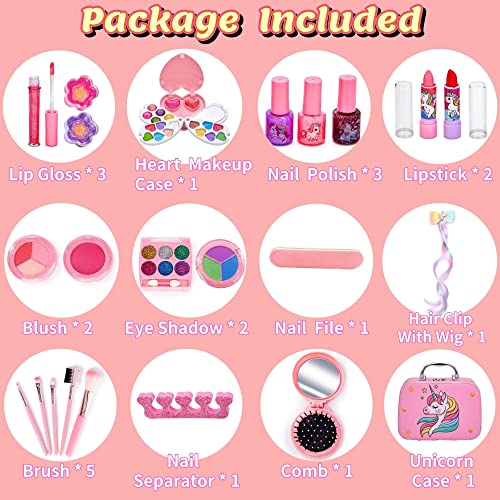 Chennyfun 24 PCS Kids Makeup Set for Girls, Non-Toxic Makeup Set for Little Girls, Washable Make Up Kit Girls Toys, Toddler Cosmetic Makeup Sets Kids Toys, Princess Birthday Gift for 4+ Year Old Girls