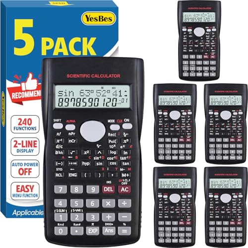 Image of 5 Pack Scientific Calculators, 2-Line Large Screen Display 240 Functions Scientific Calculators for Students, Math Algebra Fraction Calculator for High School College School