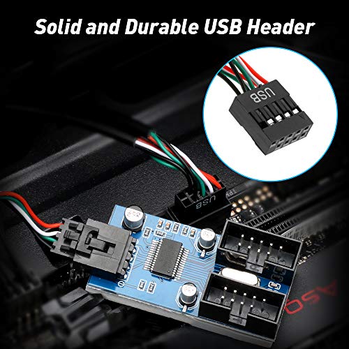 Image of Rocketek Motherboard USB 2.0 9-Pin Header to 2-Port Hub Splitter - 30CM Cable USB 9-Pin Internal Cable Adapter