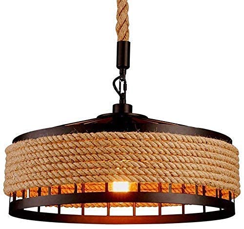 Image of Rustic Hanging Light for Home Industrial Metal & Natural Rope Pendant Light, Farmhouse Ceiling Hanging Lamp, (Bulb not Included) Pack of 1